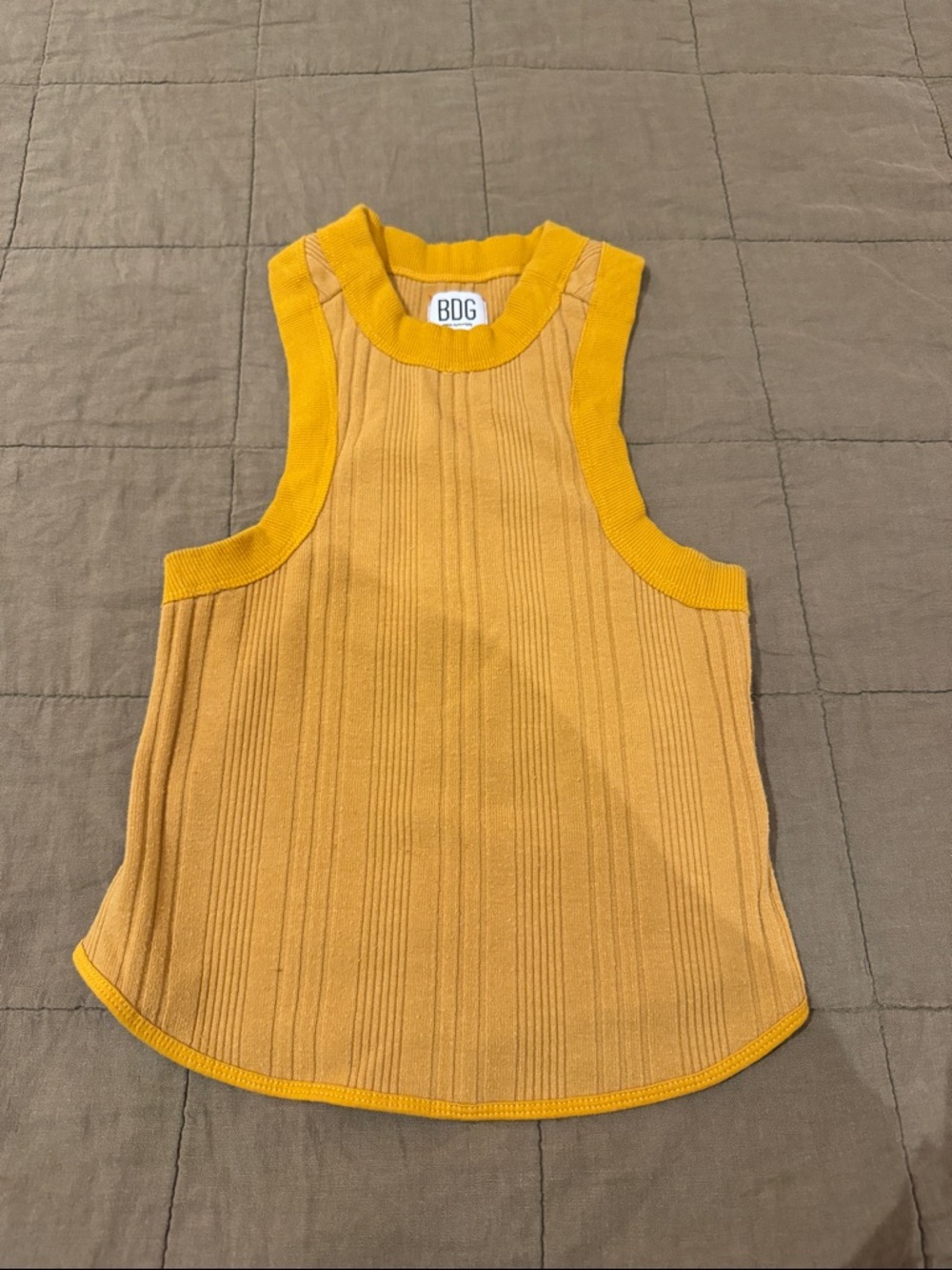 BDG Mustard Ribbed Crop Tank with Bright Yellow Trim